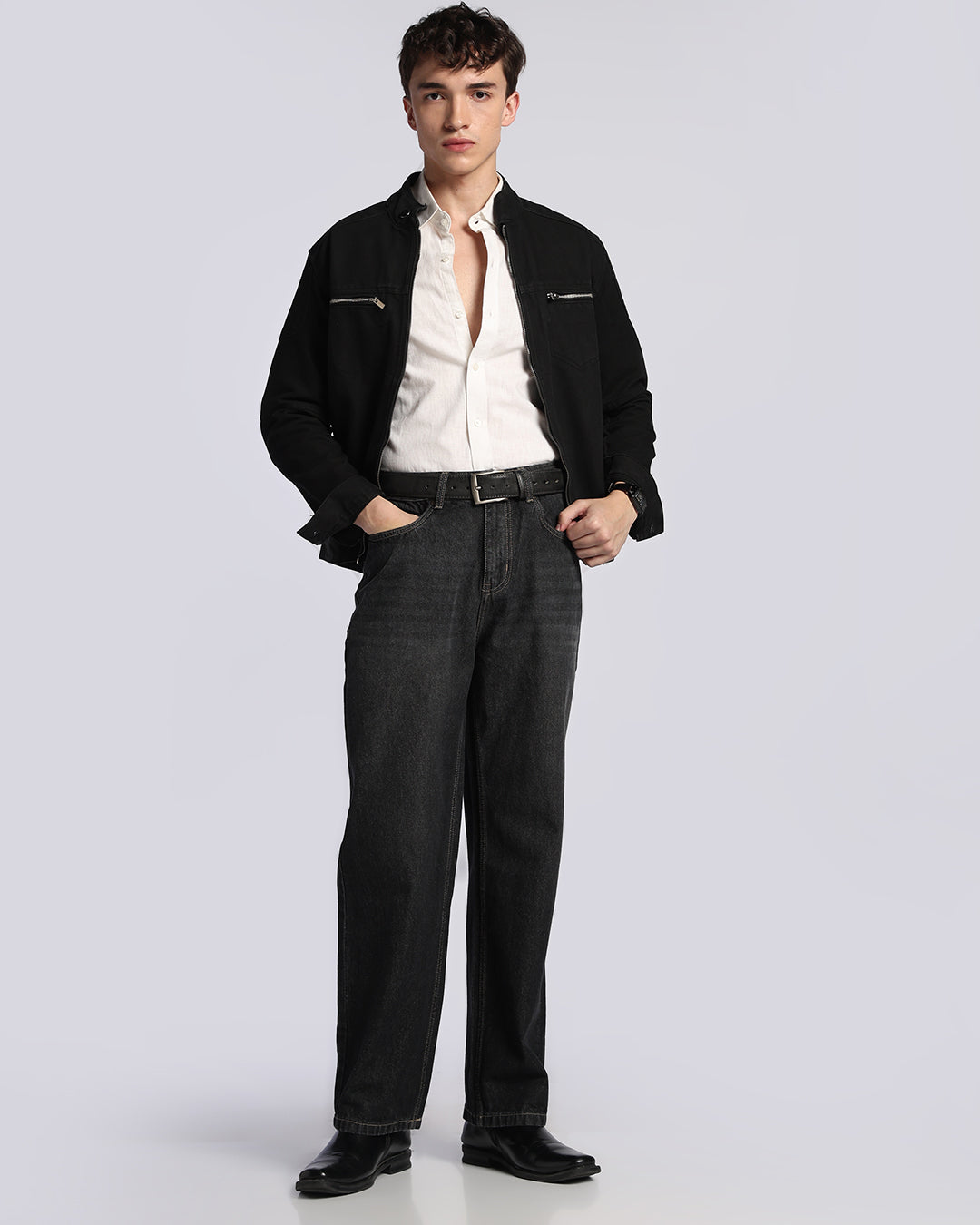 Classic Black Cotton Loose Straight Fit Jeans