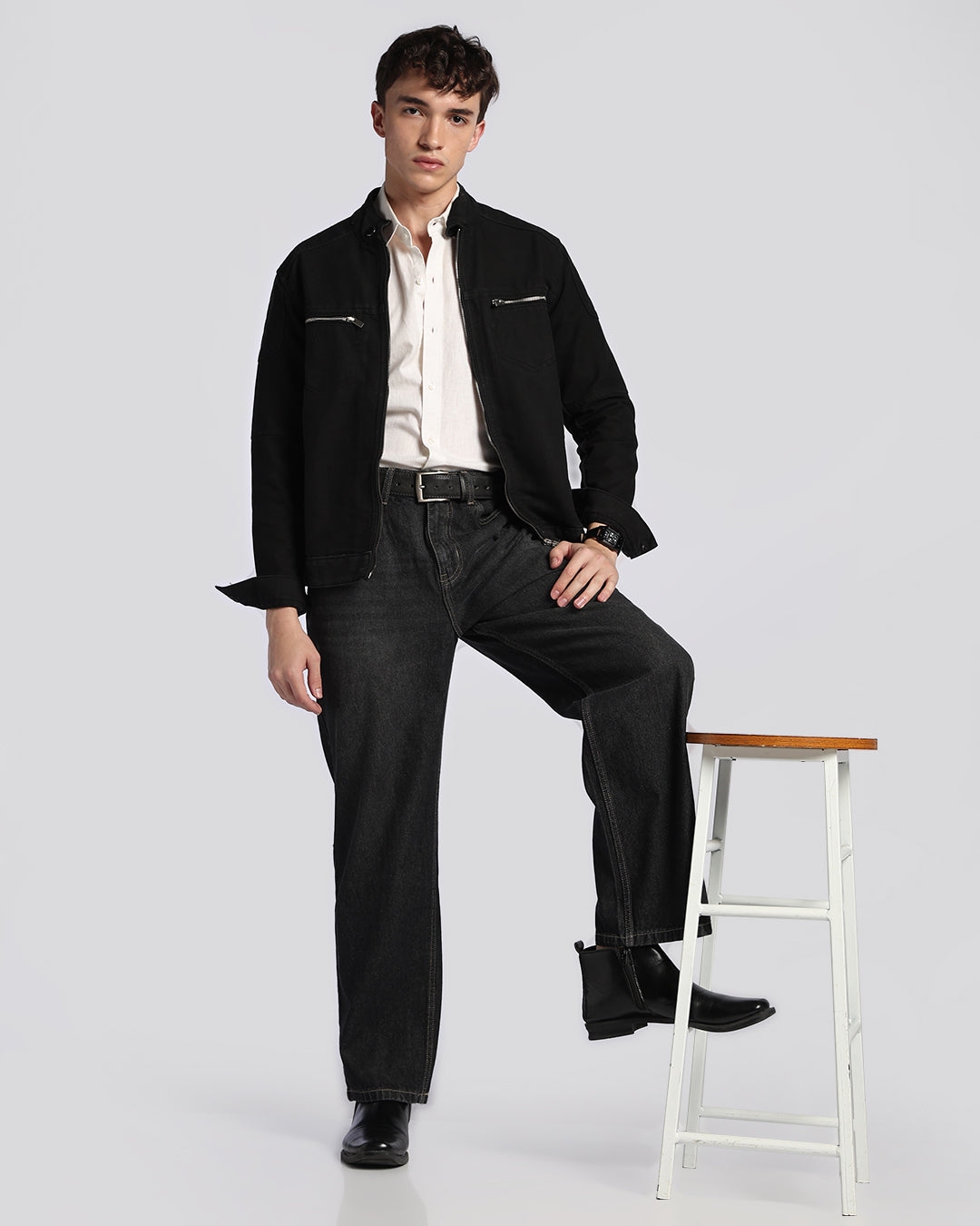 Classic Black Cotton Loose Straight Fit Jeans