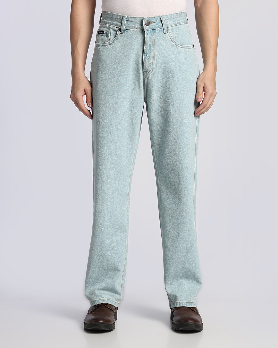 Light Tinted Blue Loose  Straight Fit Jeans