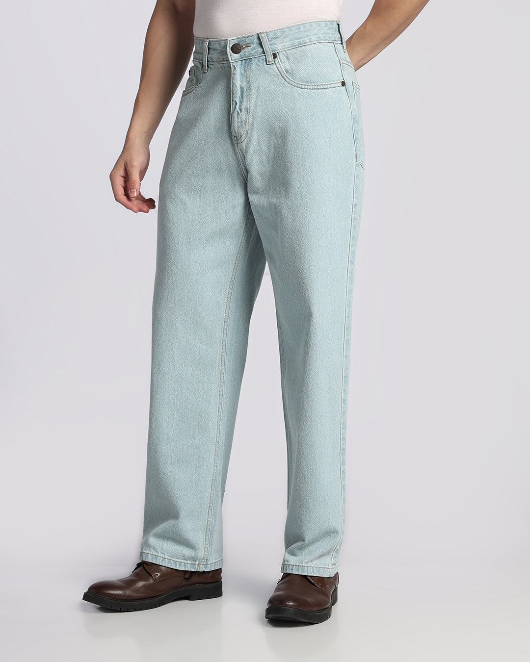Light Tinted Blue Loose  Straight Fit Jeans