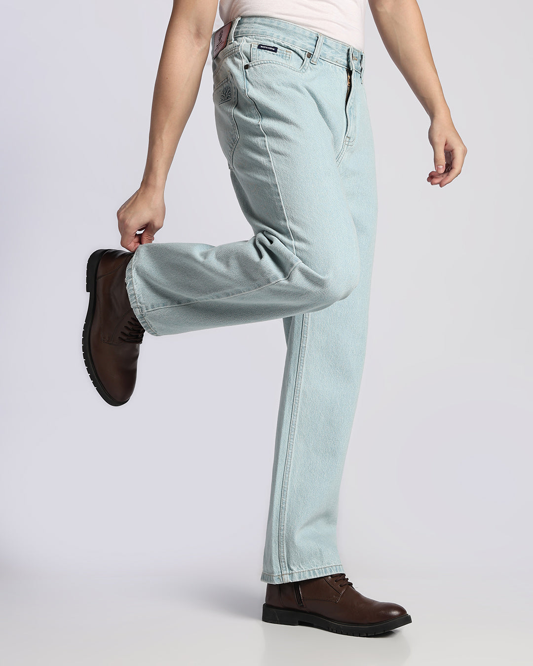 Light Tinted Blue Loose  Straight Fit Jeans