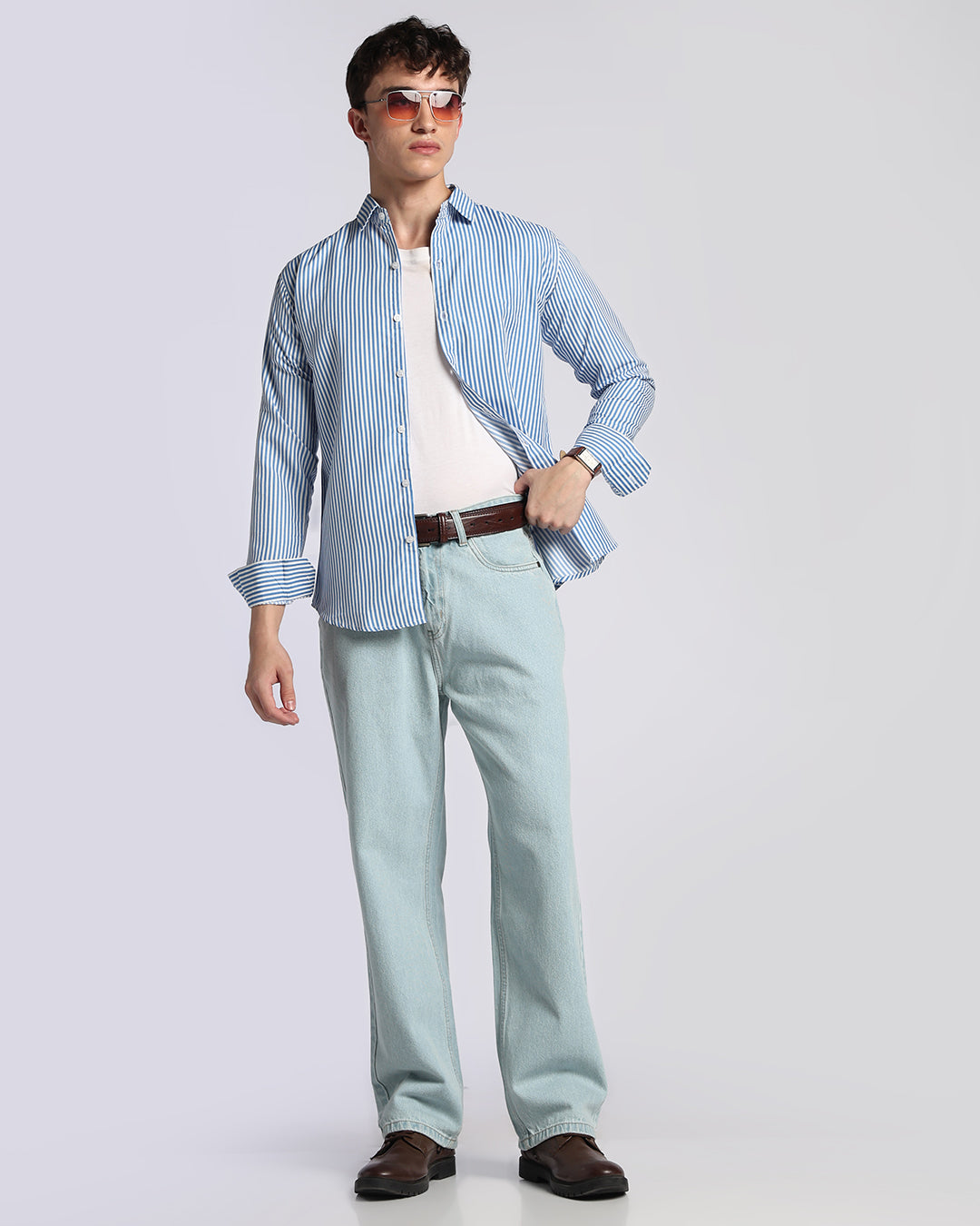 Light Tinted Blue Loose  Straight Fit Jeans