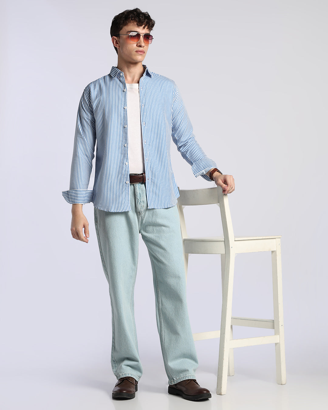 Light Tinted Blue Loose  Straight Fit Jeans
