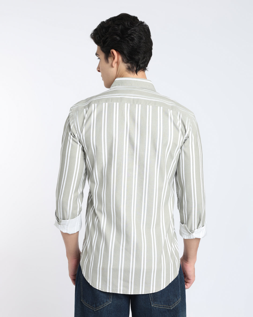 Olive Green Striped Casual Shirt
