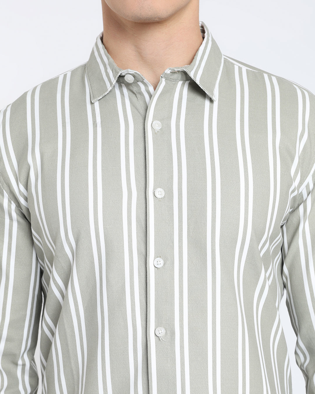 Olive Green Striped Casual Shirt