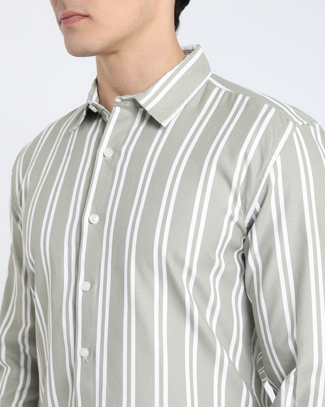 Olive Green Striped Casual Shirt