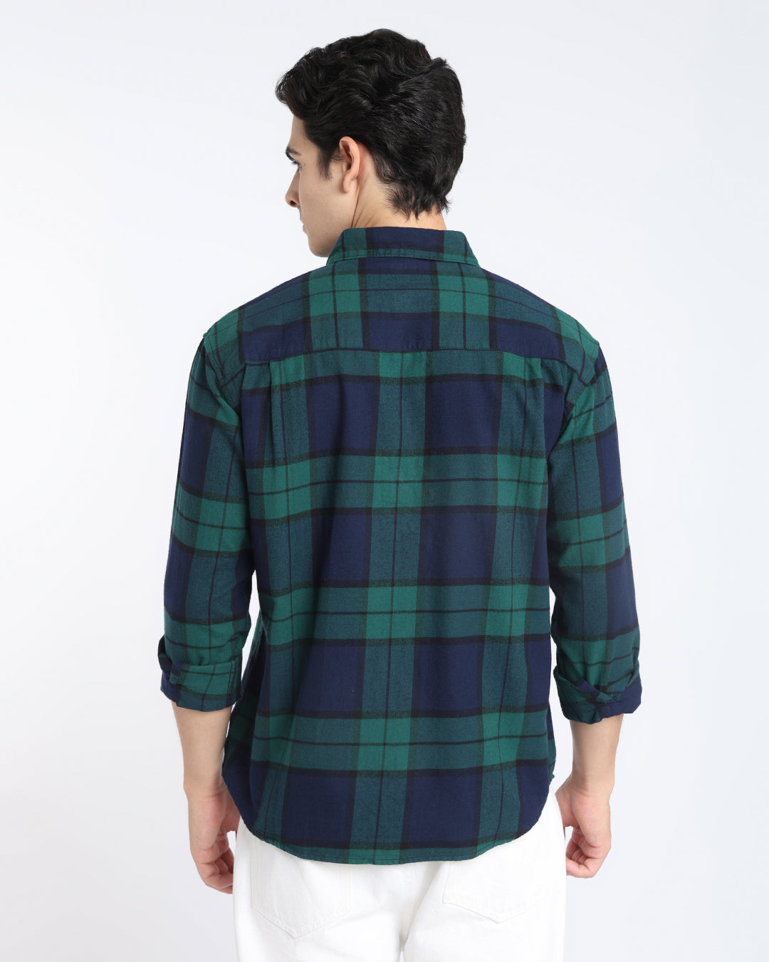 Teal Blue Regular Fit Flannel Shirt