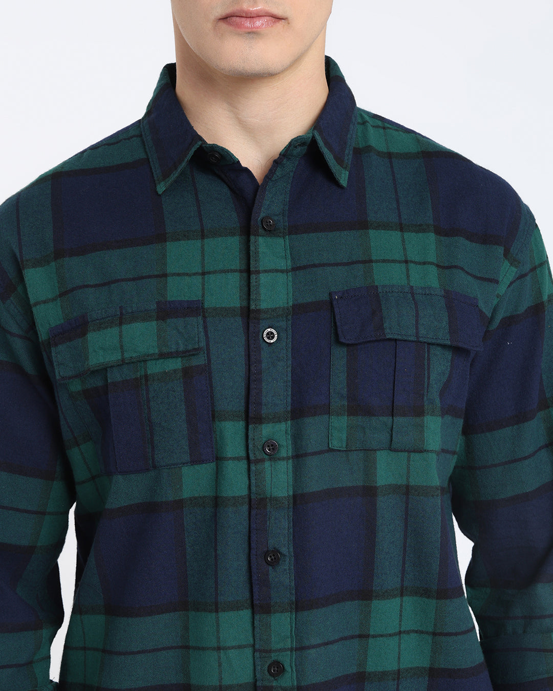 Teal Blue Regular Fit Flannel Shirt
