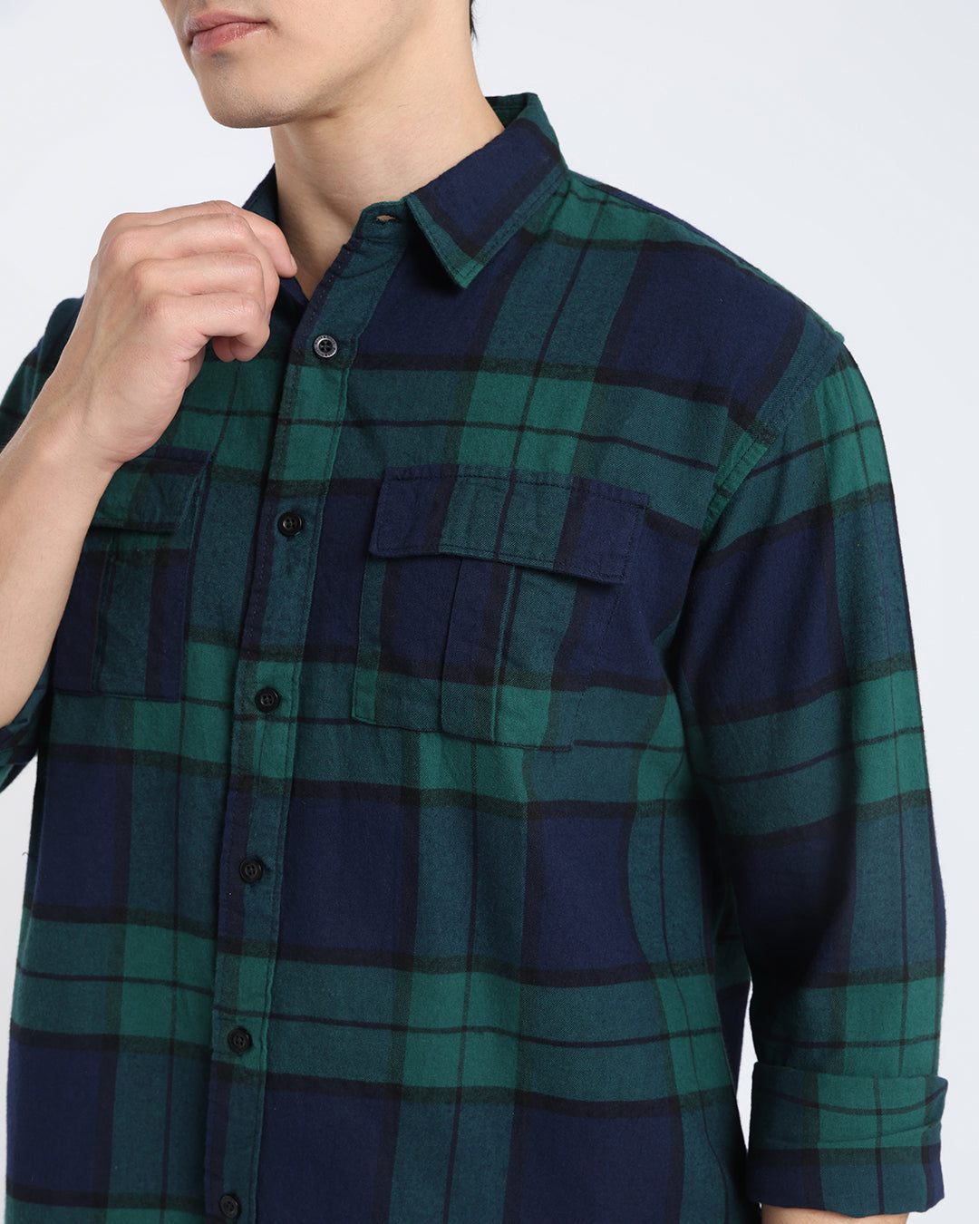 Teal Blue Regular Fit Flannel Shirt