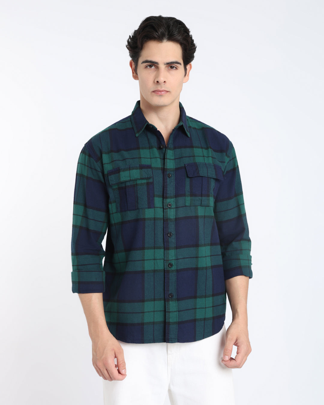 Teal Blue Regular Fit Flannel Shirt