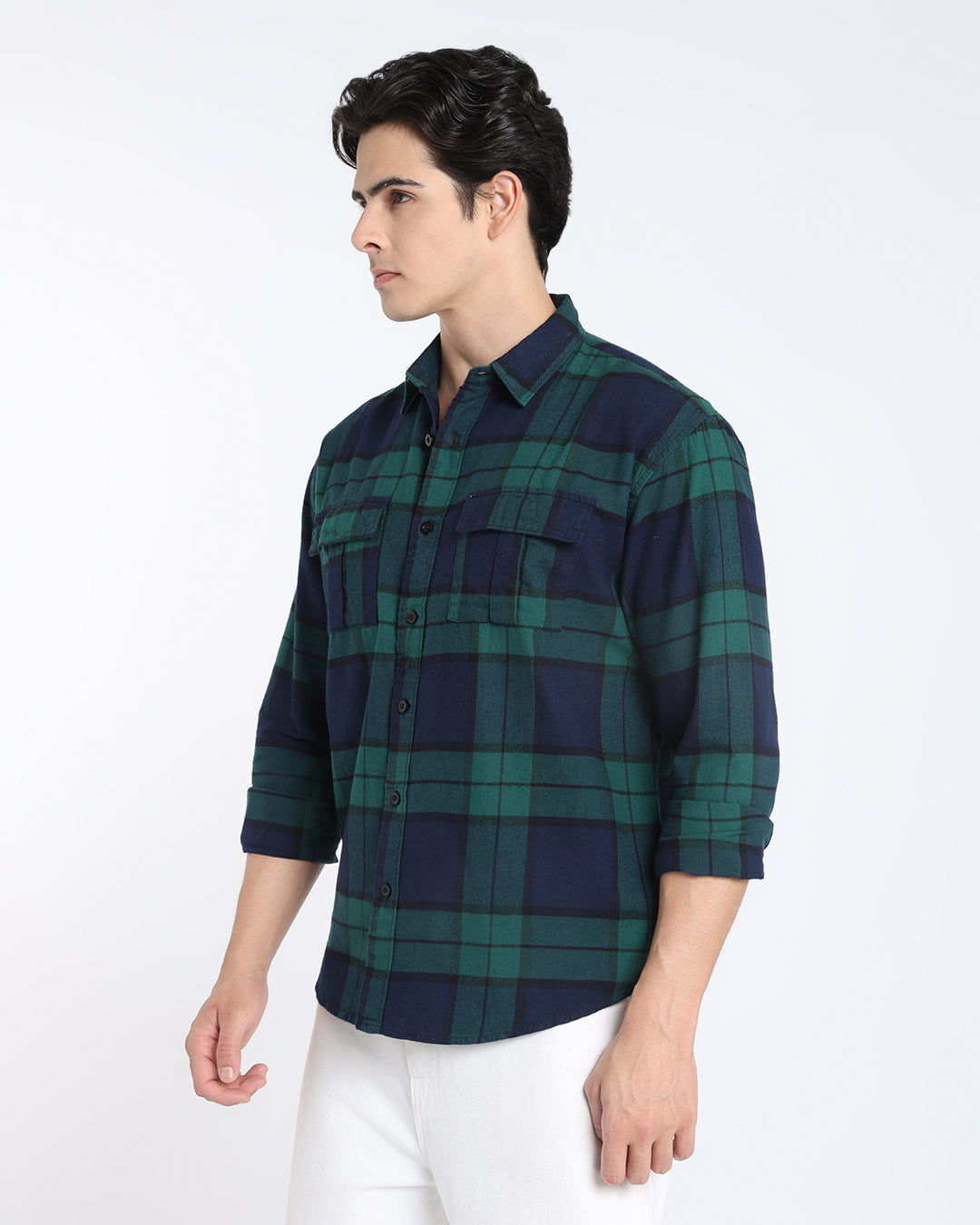 Teal Blue Regular Fit Flannel Shirt