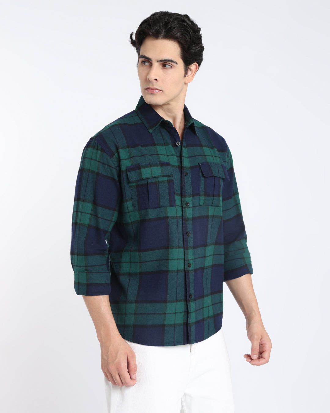 Teal Blue Regular Fit Flannel Shirt