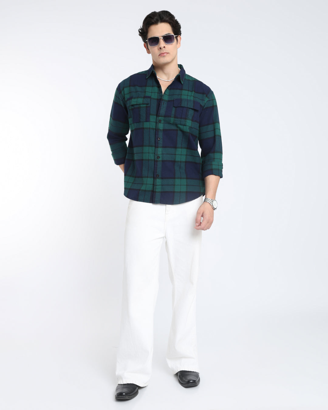 Teal Blue Regular Fit Flannel Shirt
