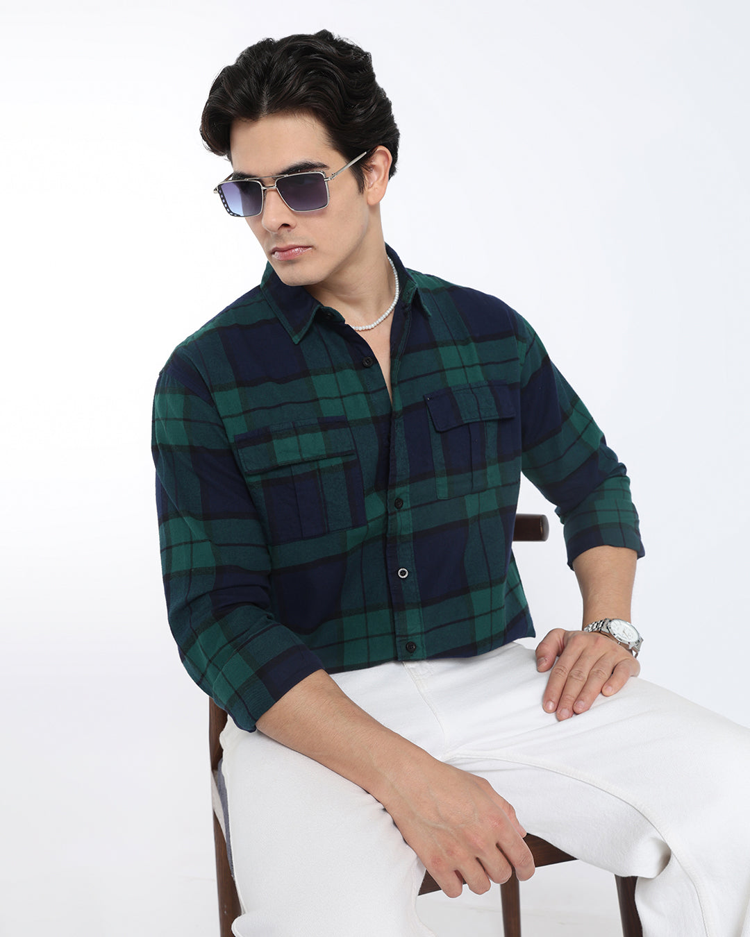 Teal Blue Regular Fit Flannel Shirt