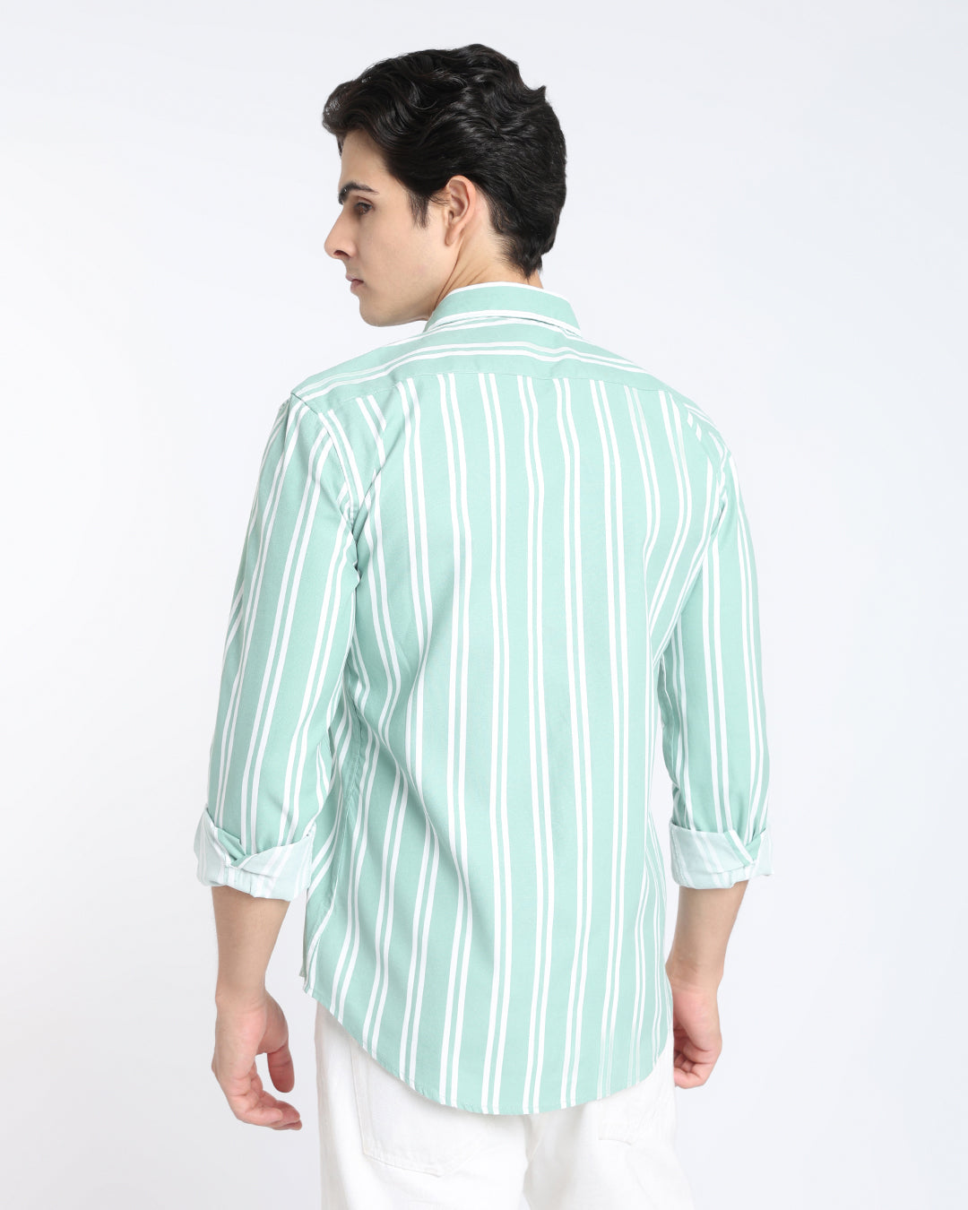 Sage Green Striped Casual Shirt