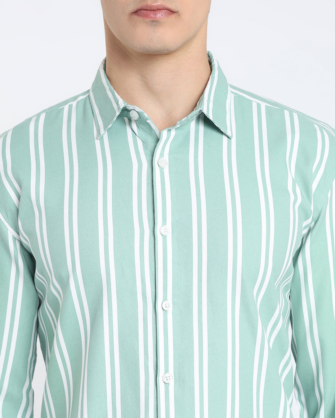 Sage Green Striped Casual Shirt