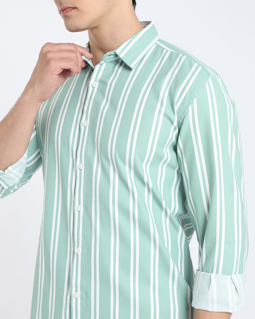 Sage Green Striped Casual Shirt