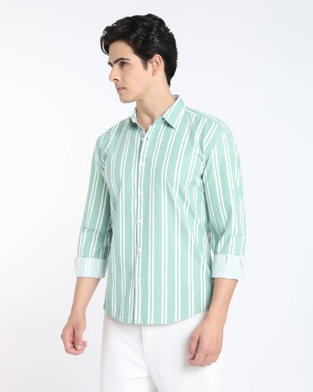 Sage Green Striped Casual Shirt