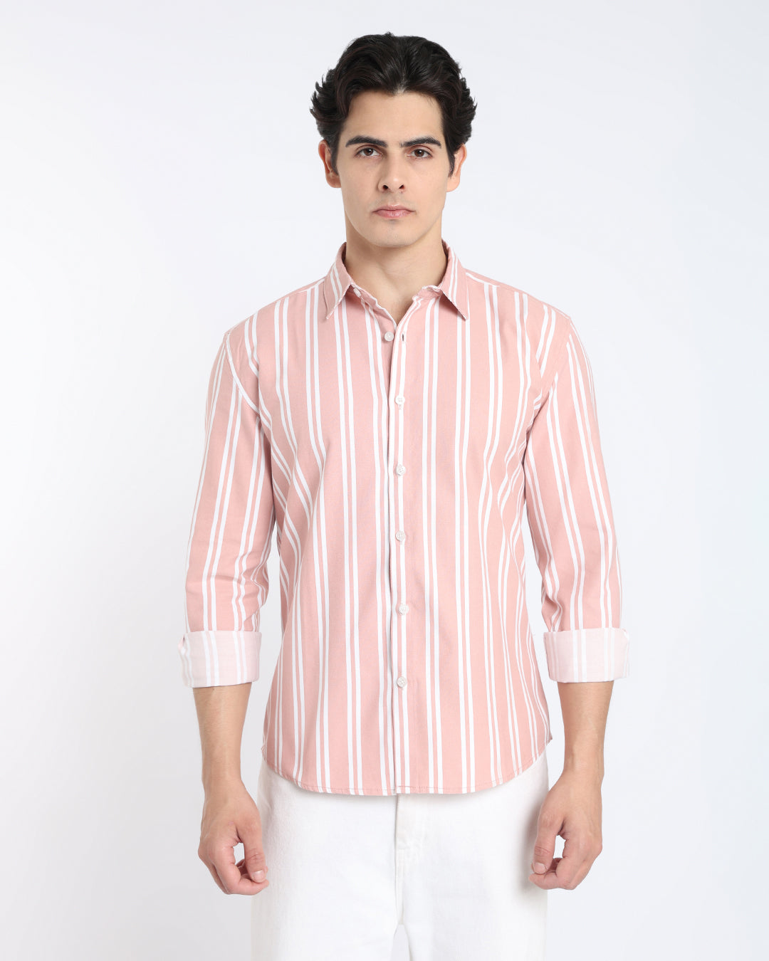 Dusty Pink Striped Casual Shirt