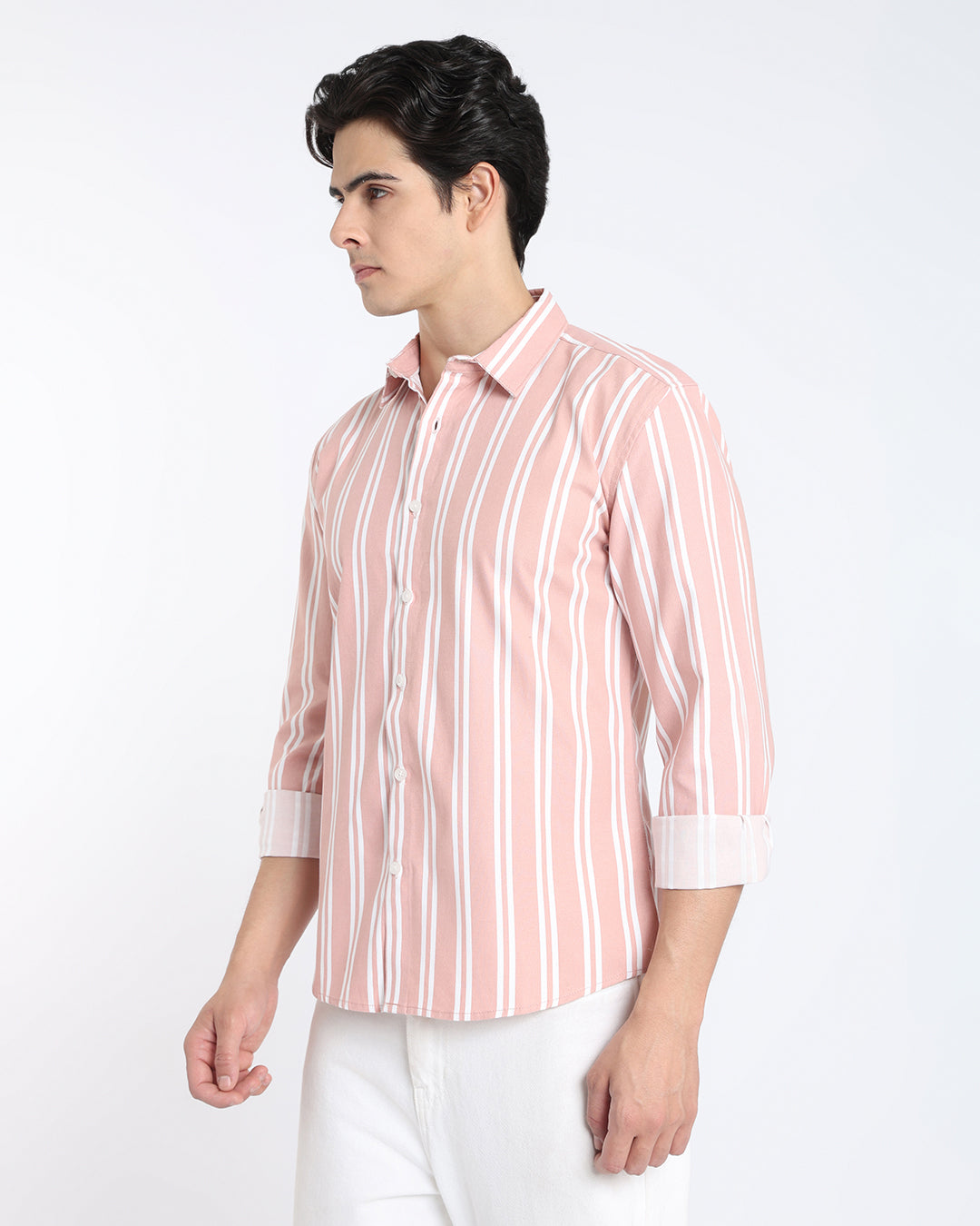 Dusty Pink Striped Casual Shirt