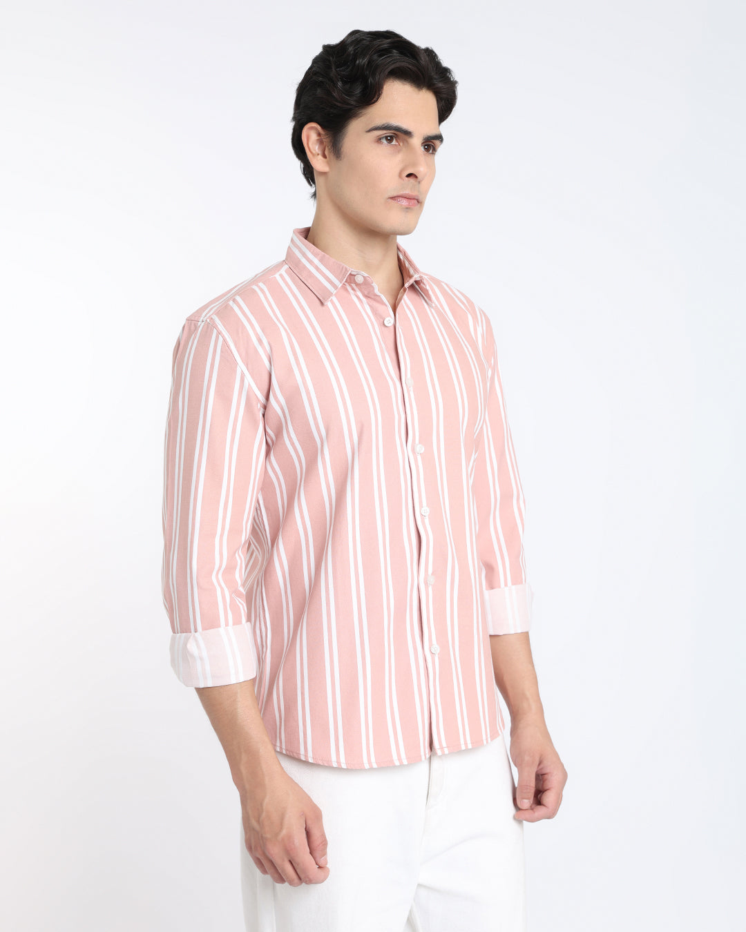Dusty Pink Striped Casual Shirt