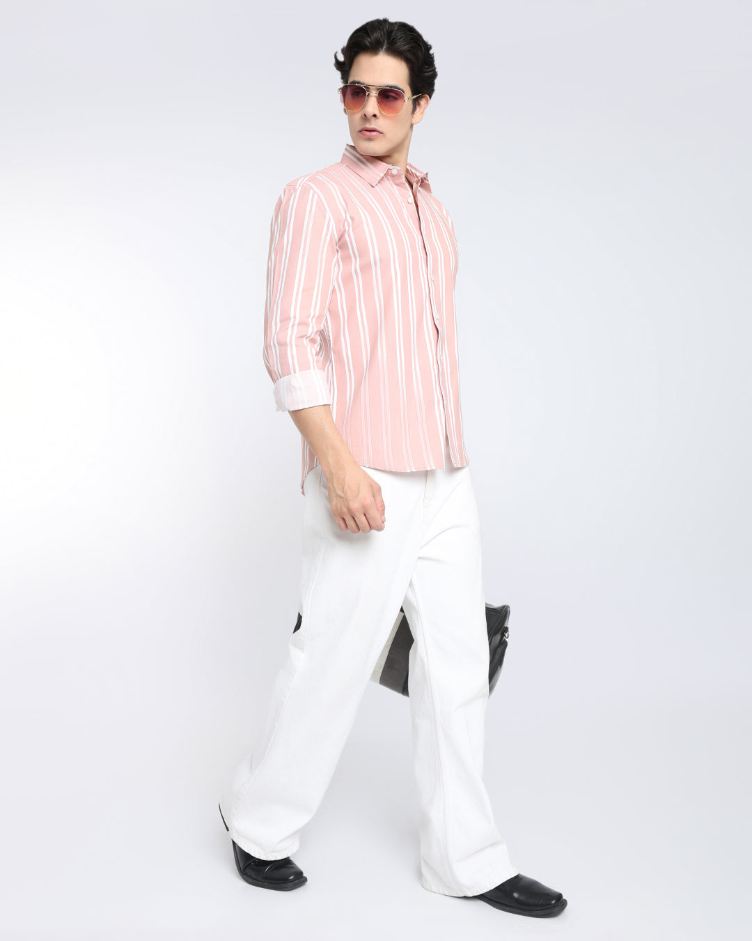 Dusty Pink Striped Casual Shirt
