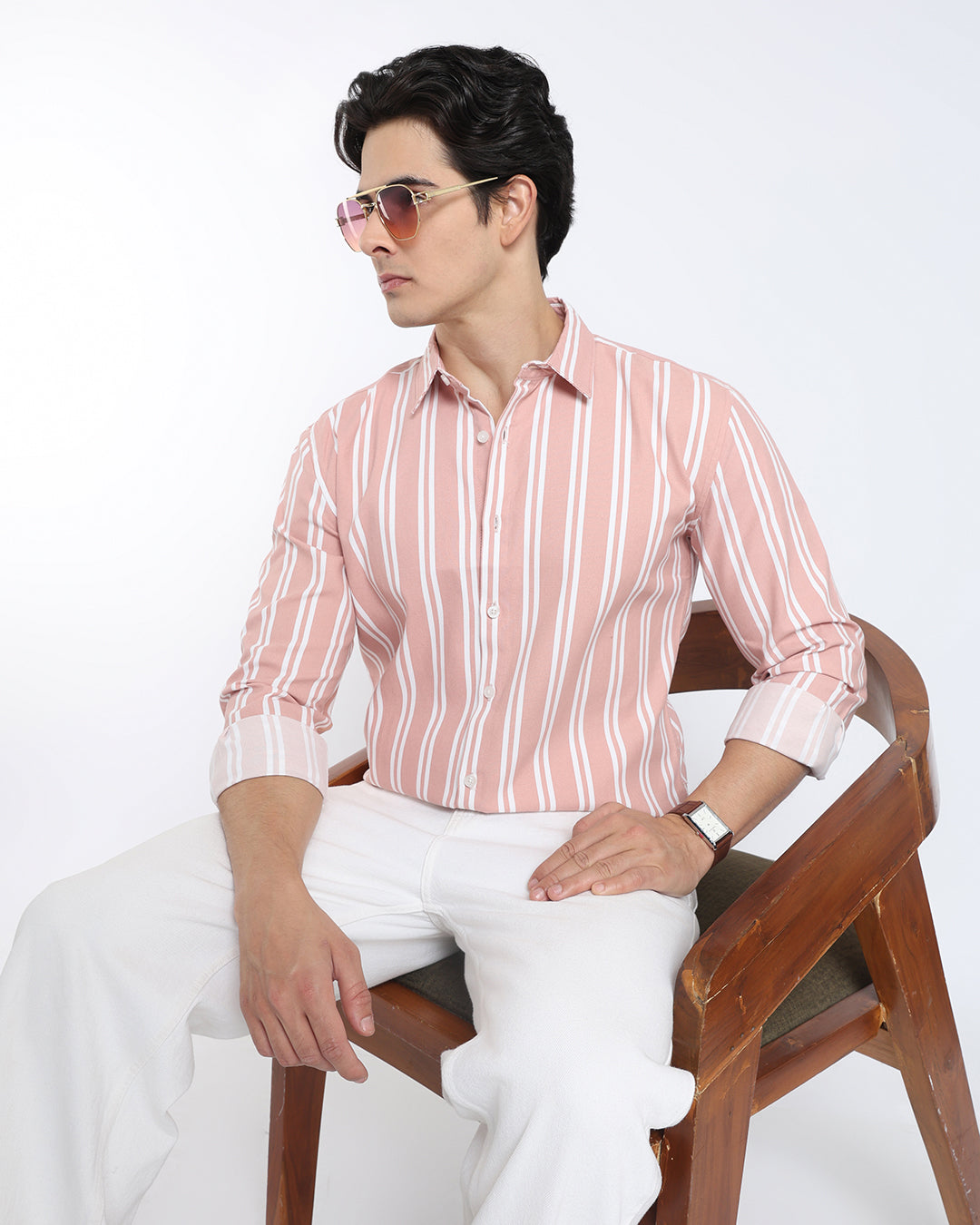 Dusty Pink Striped Casual Shirt