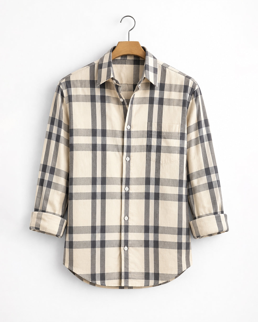 PALE YELLOW WINDOWPANE CHECK SHIRT