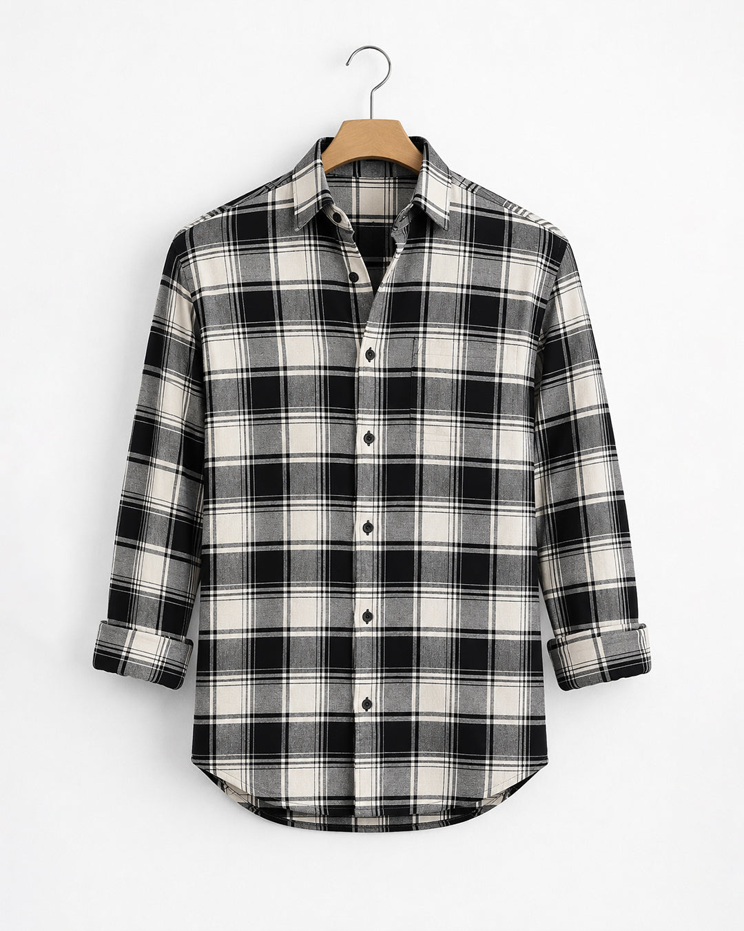 Black Cream Plaid Checked Shirt
