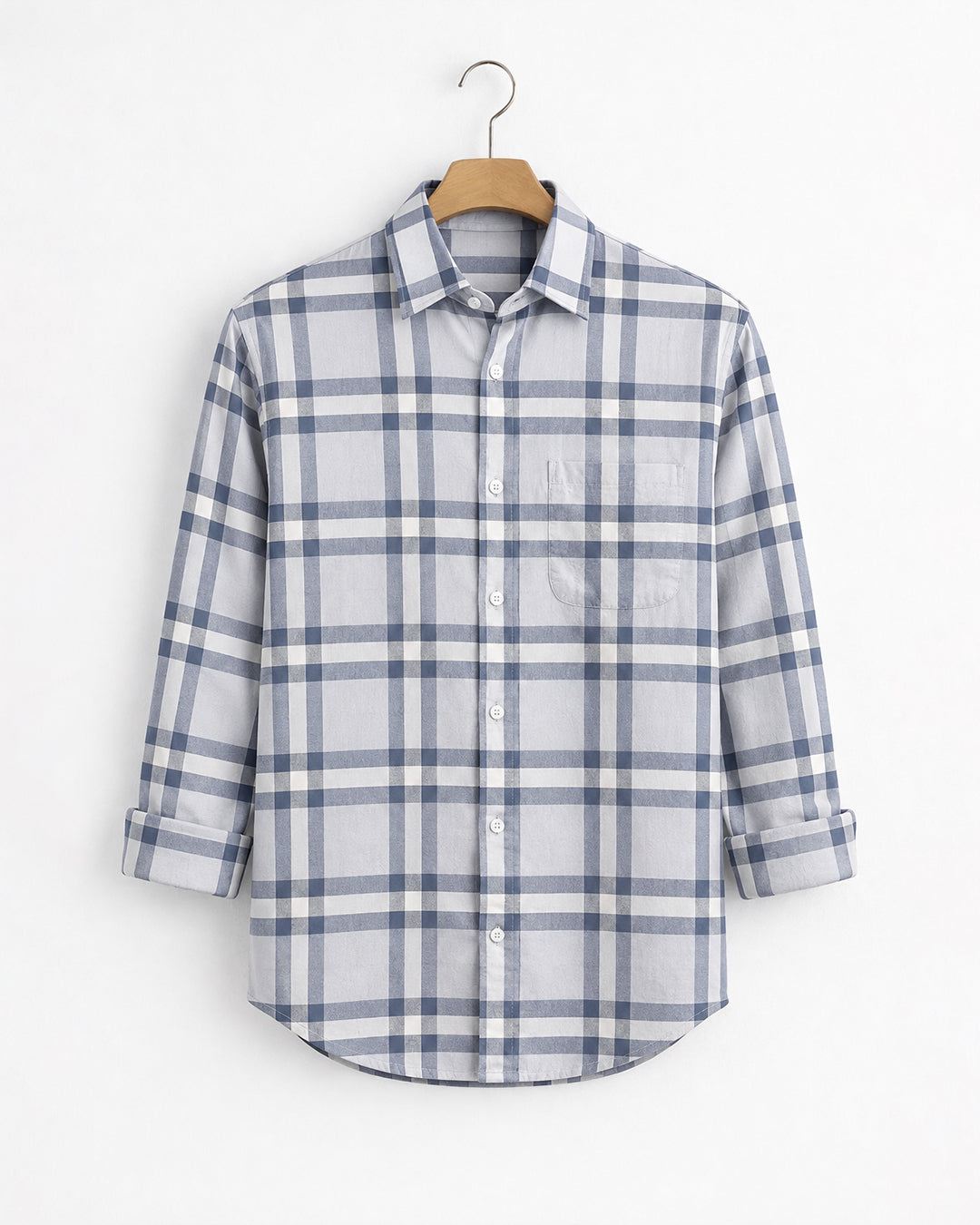 MIST GREY WINDOWPANE CHECK SHIRT