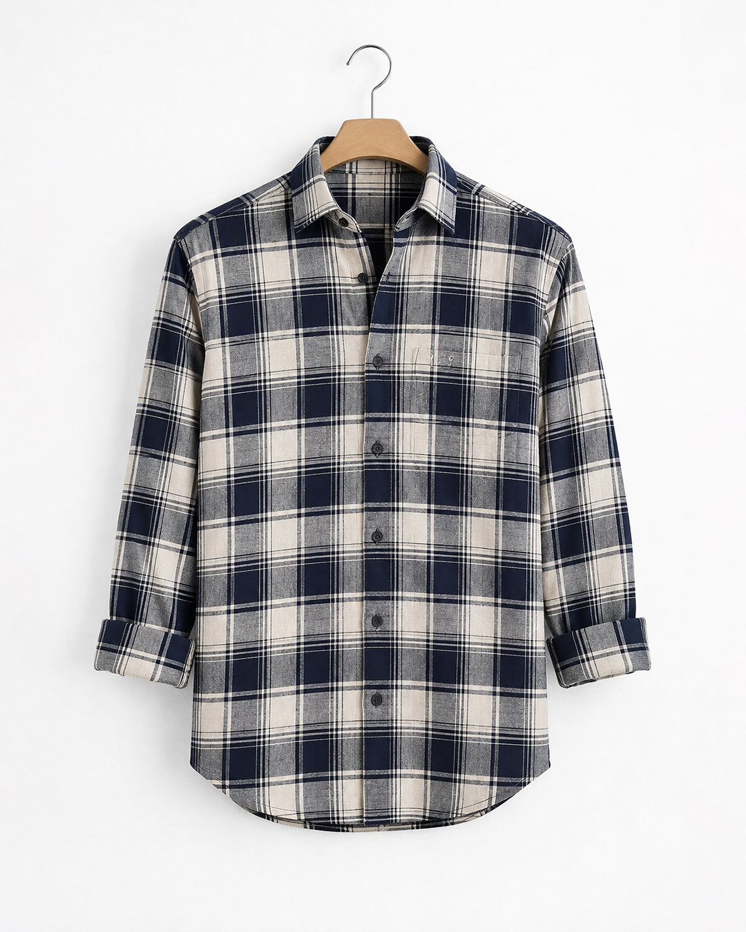 Dark Blue Cream Plaid Checked Shirt
