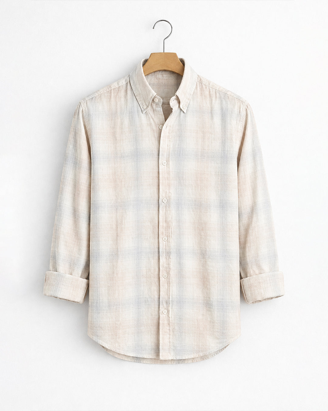 Peach & Blue Check Regular Fit Shirt