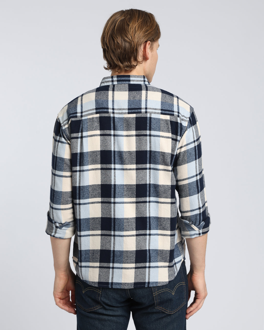 Navy Blue Flannel Checks Shirt