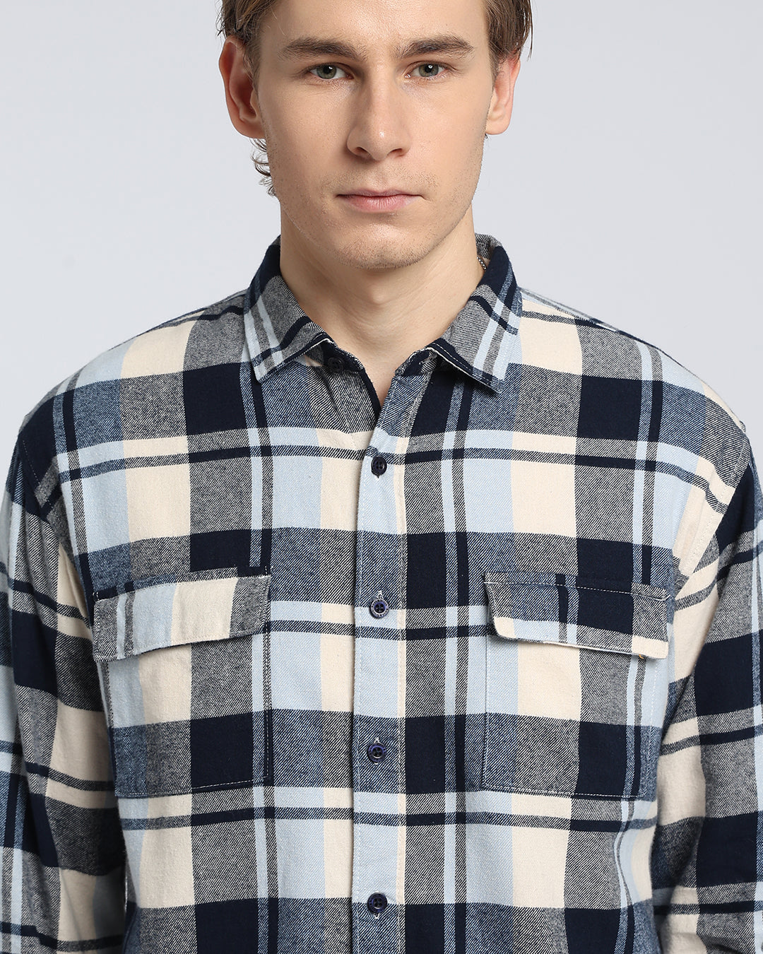 Navy Blue Flannel Checks Shirt