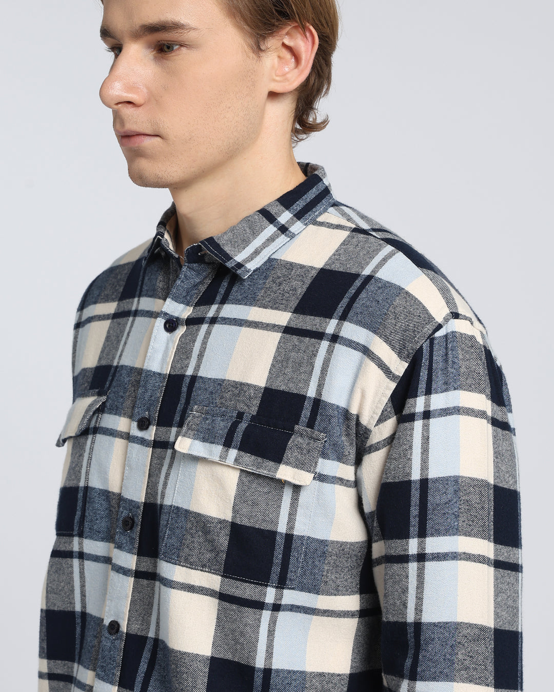 Navy Blue Flannel Checks Shirt