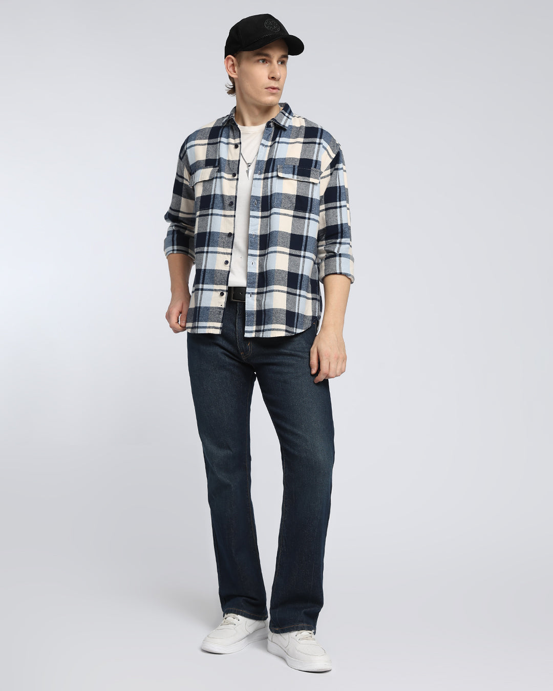Navy Blue Flannel Checks Shirt