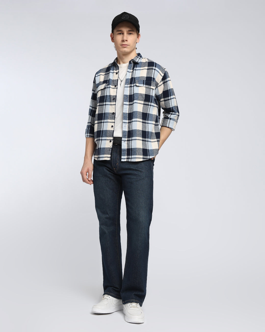 Navy Blue Flannel Checks Shirt