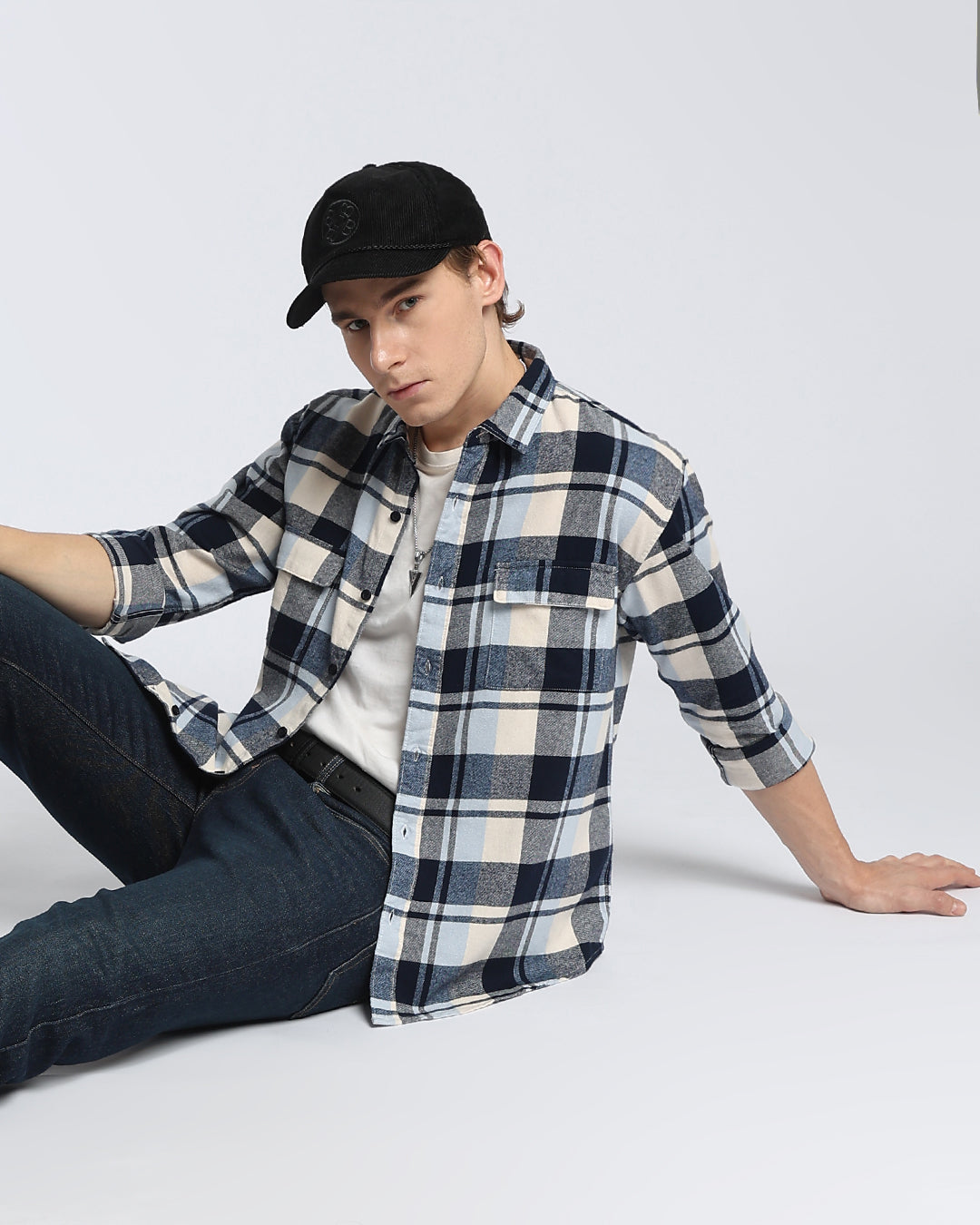 Navy Blue Flannel Checks Shirt