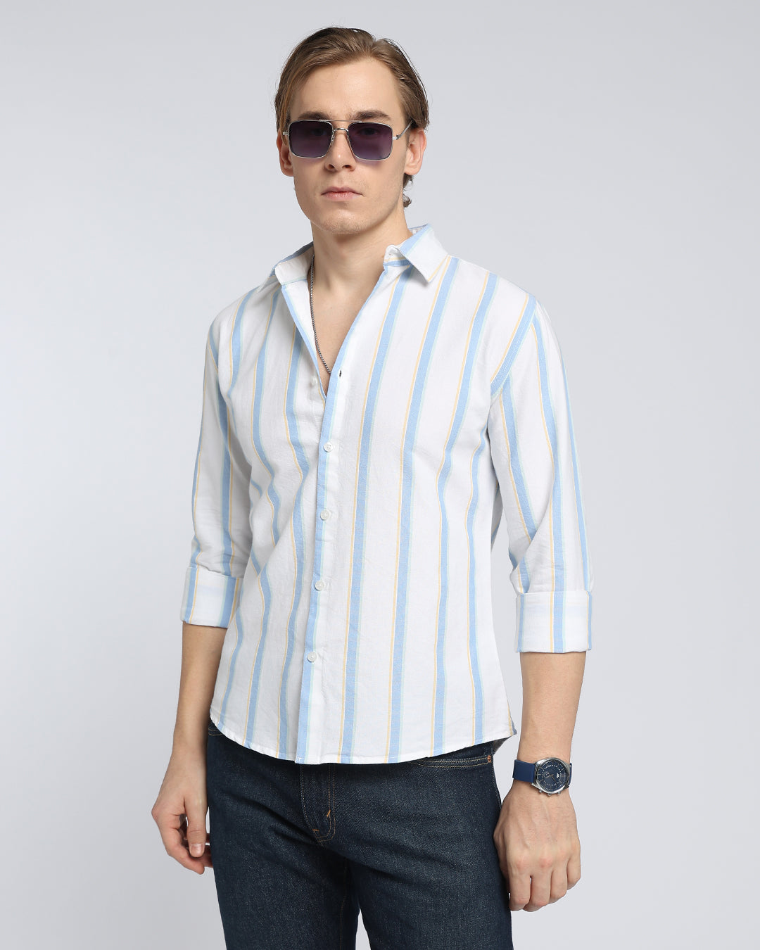 White Casual Striped Shirt