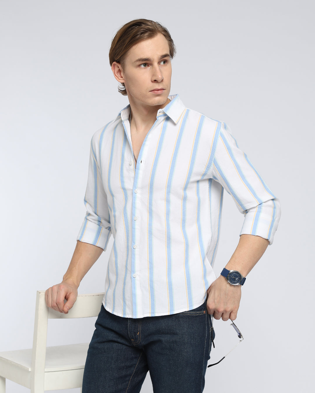 White Casual Striped Shirt