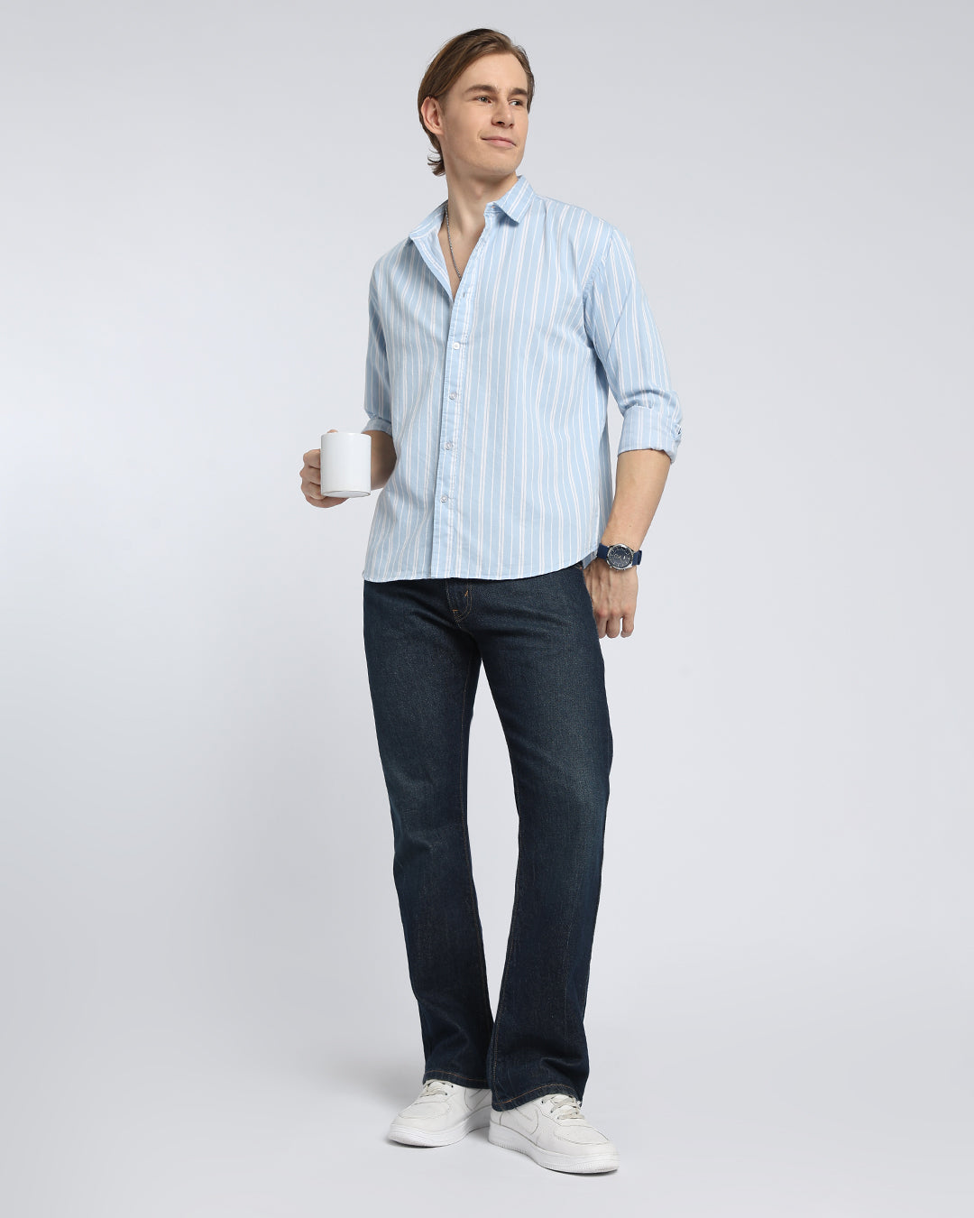Light Blue & white Striped Shirt