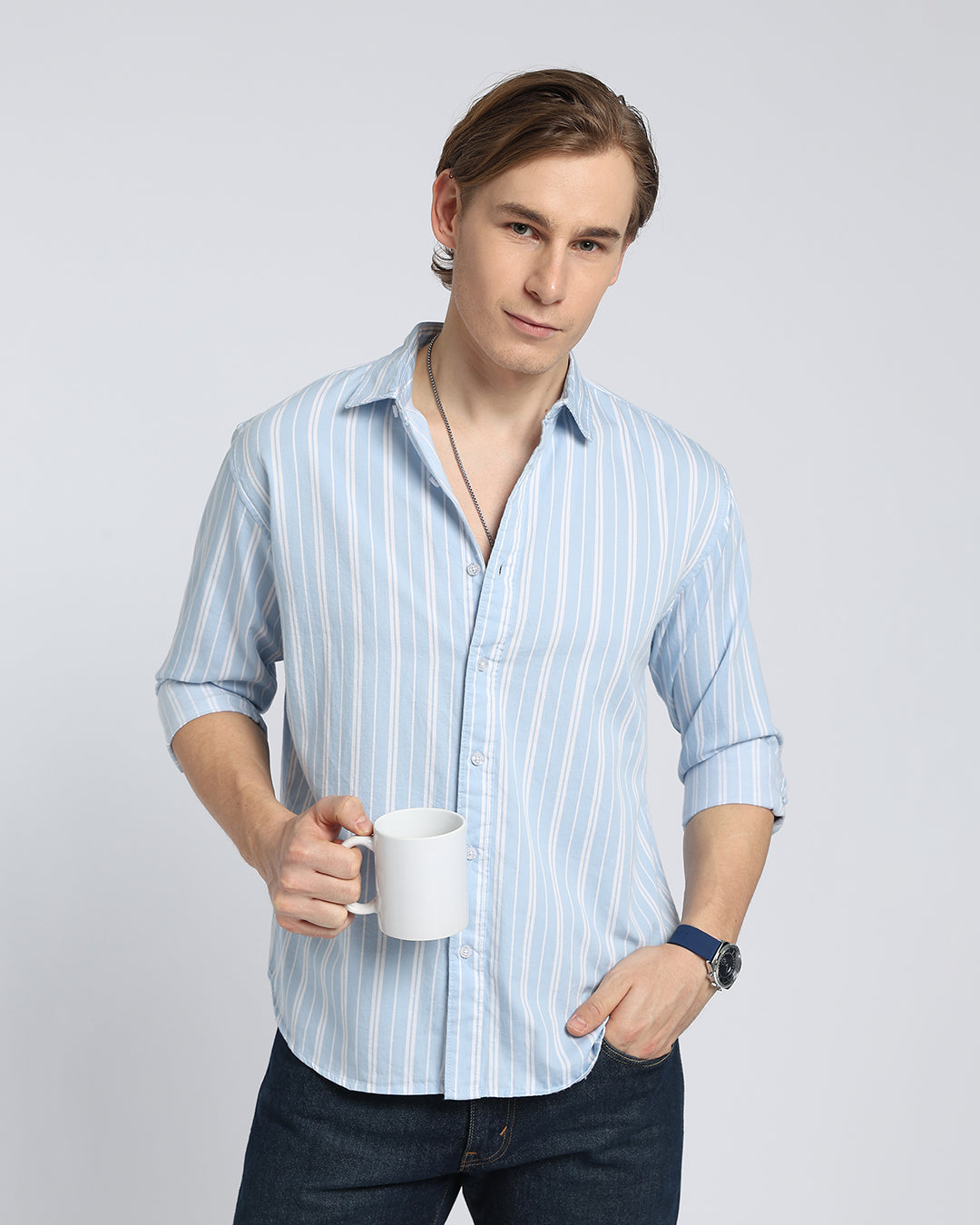 Light Blue & white Striped Shirt