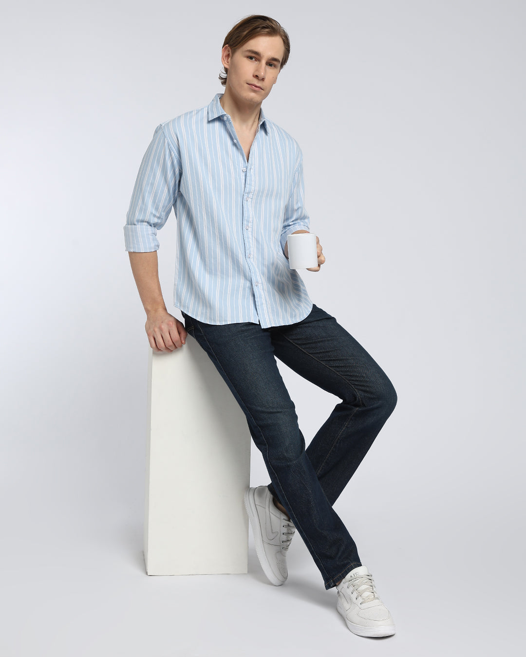 Light Blue & white Striped Shirt