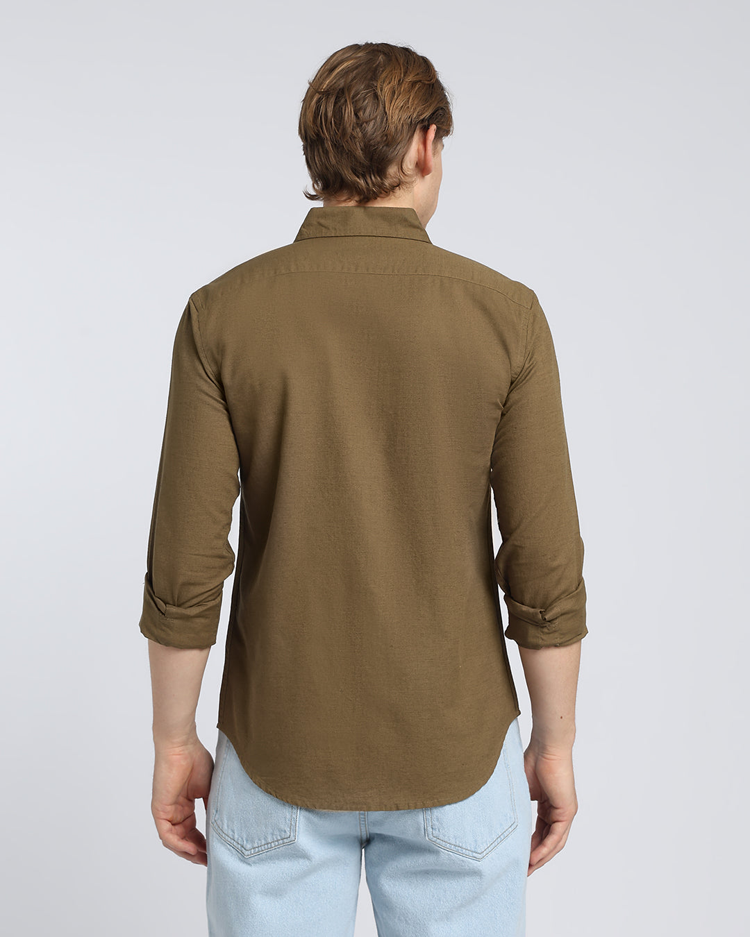 Olive Brown Plain Casual Shirt