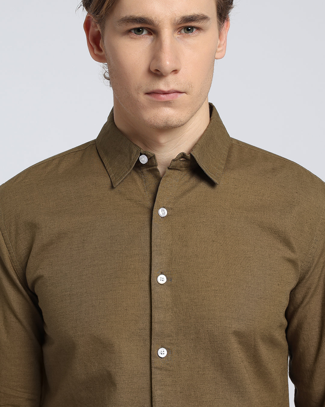 Olive Brown Plain Casual Shirt