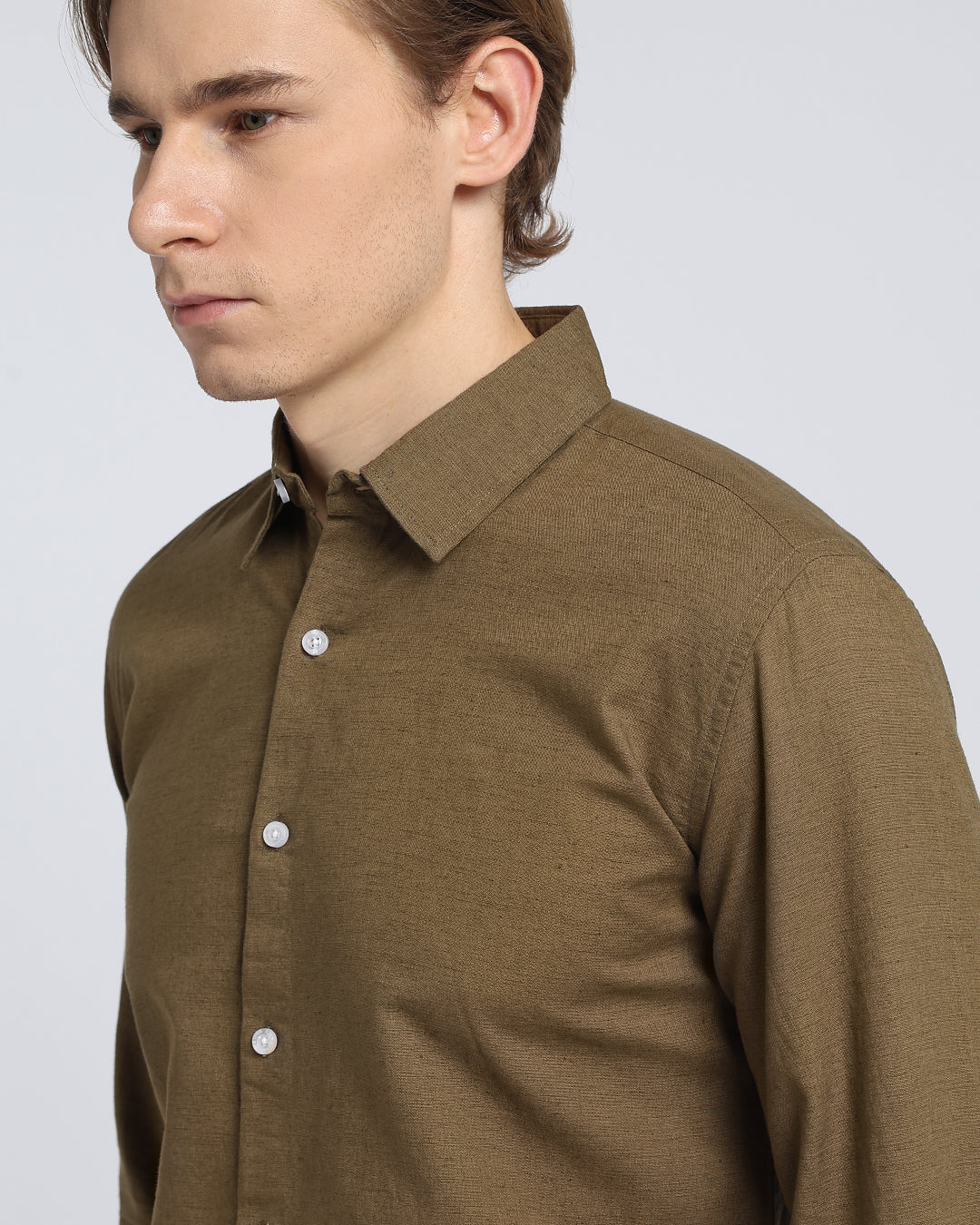 Olive Brown Plain Casual Shirt