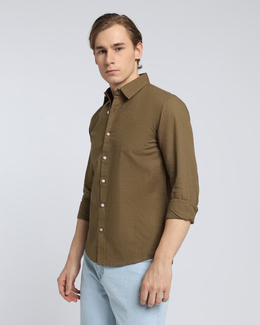 Olive Brown Plain Casual Shirt