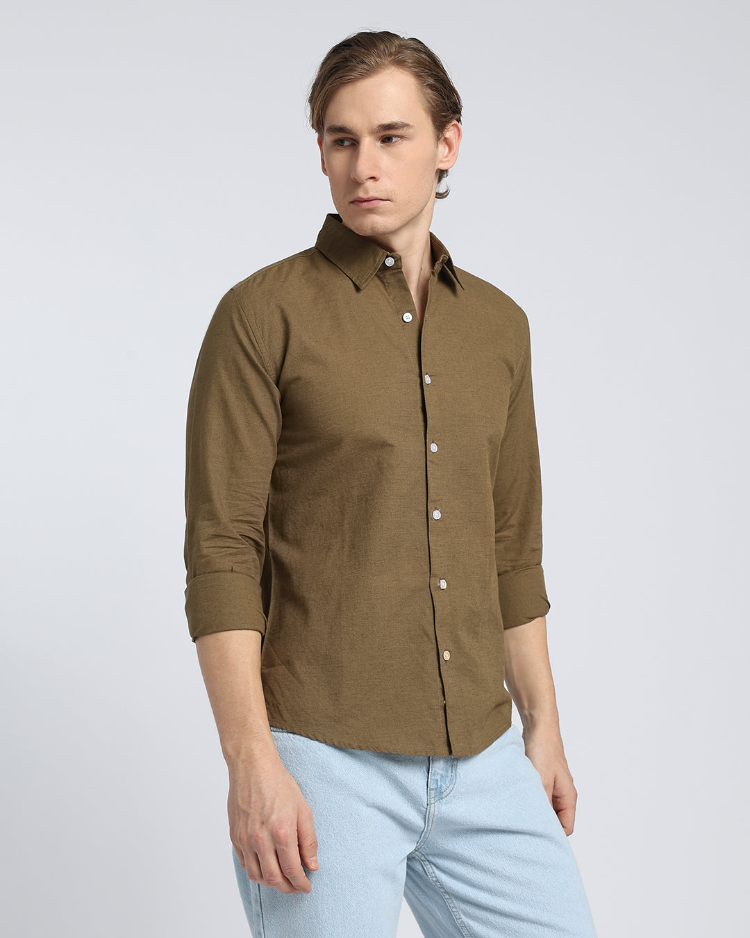 Olive Brown Plain Casual Shirt