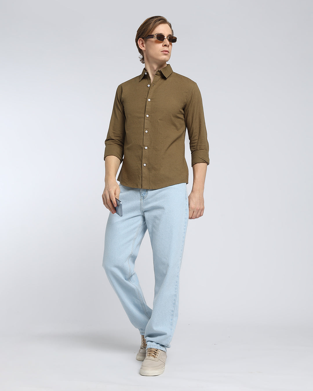 Olive Brown Plain Casual Shirt