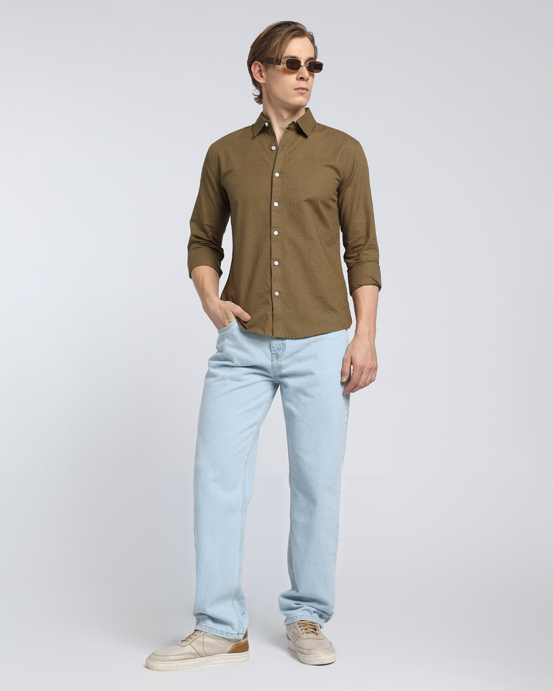 Olive Brown Plain Casual Shirt